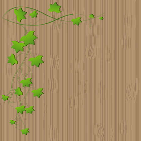 green grape leaves on a wooden table. vector illustrationのイラスト素材