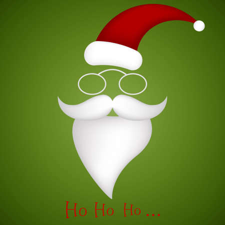 illustration of Santa Claus hat, glasses, mustache and beard singing ho ho ho wishing Merry Christmasのイラスト素材