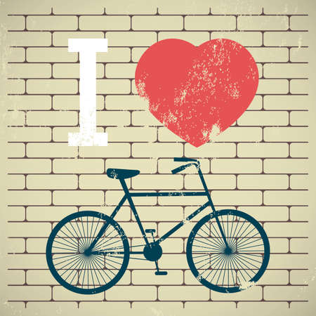 Illustration bicycle over grunge brick wall. I love my bicycle. City bike.のイラスト素材