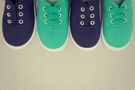Blue and green shoes  with zigzags. の写真素材