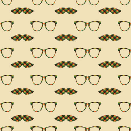 Glasses and mustache vector seamless pattern. Illustration Backgroundのイラスト素材