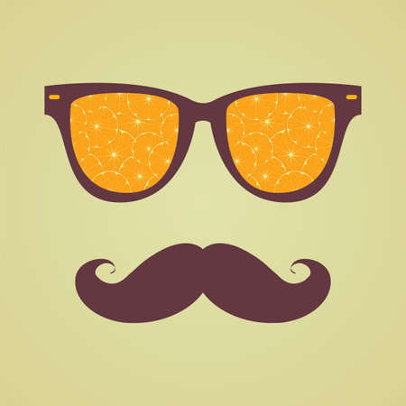 Vintage hipster background. Sunglasses reflection orange. Print for your T-shirts. Healthy eating conceptのイラスト素材