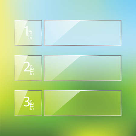 Vector glossy One Two Three steps, progress options banners with colorful tags. Vector illustrationのイラスト素材