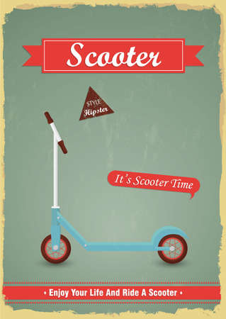 Vintage push scooter poster design. Hipster Theme. children's themeのイラスト素材