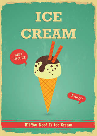 Vintage ice cream poster design. All you need is ice creamのイラスト素材