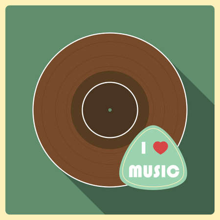 I love  music. Vinyl disc. Flat designのイラスト素材