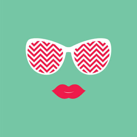 Sunglasses and lips.   Vector illustration. Hipster theme. Print for your T-shirts. Great idea for design. Woman's faceのイラスト素材