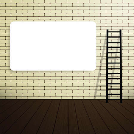 Empty blank poster on a brick wall  with a ladder. Vector illustration. Place for your textのイラスト素材