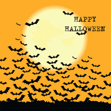 Halloween vector background with moon and bats. Vector illustrationのイラスト素材