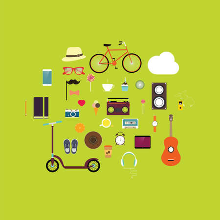Hipster Vector Icon Set. Hipster style elements and icons set for retro designのイラスト素材