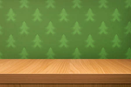 Empty wooden table over vintage wallpaper. New Year and Christmas theme. Ready for product montage displayの写真素材
