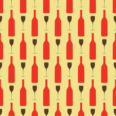 Seamless background pattern with bottle and wineglass. Silhouette bottle and wineglass. Bottle and wineglass silhouettes on different colors.の写真素材