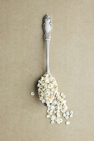 Organic Barley Flakes on a Spoonの写真素材