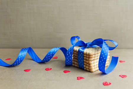 Cookies with blue ribbon. Cookie gift  for valentines or mothers dayの写真素材