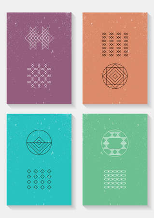 Set of trendy cards with geometric icons. のイラスト素材
