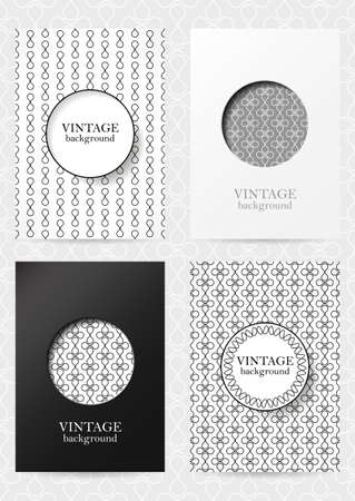 Set of brochures in vintage style.  Retro Patterns for Placards, Posters, Flyers and Banner Designs.のイラスト素材