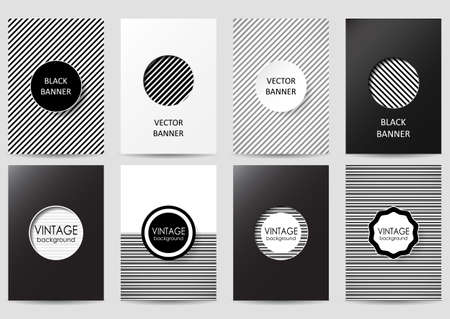 Set of brochures. Vector design templates. Vintage frames and backgrounds. Black and white cardの写真素材