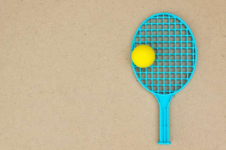 One Tennis racket and ball on the table. Ping pong. Top viewの写真素材