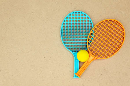 Tennis rackets and ball on the table. Ping pongの写真素材
