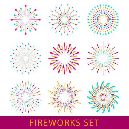 Anniversary fireworks and celebration background, set fireworks for carnival.のイラスト素材