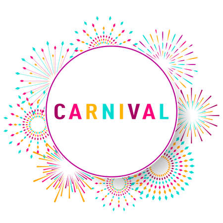 Carnival poster, banner with colorful party elements - fireworks, confetti, stars and splashes. Festival concept design with place for text.のイラスト素材