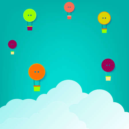 Illustration for creative background. Buttons made hot air balloon in the sky and origami clouds.のイラスト素材