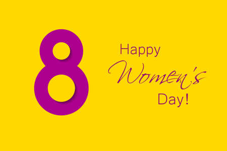 March 8 creative poster. Purple 8 with shadows on yellow background. International Women's Day....