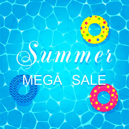 Swimming circles on the surface of sea water. Summer sale poster. Vector illustrationのイラスト素材