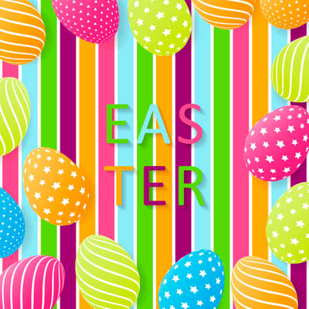 Easter card with egg. Creative 3D eggs with pattern. Cheerful festive colorful background. Vector illustrationのイラスト素材