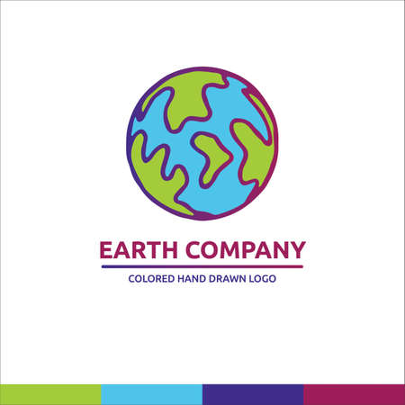Blue and green univerce vector earth planet cartoon illustration cosmos logoのイラスト素材
