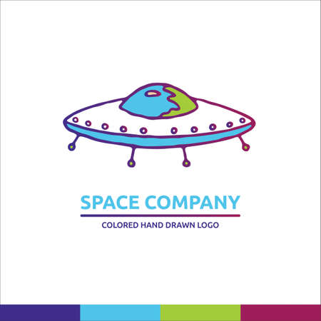 Light blue and green univerce vector illustration with cosmic plate spaceship logoのイラスト素材