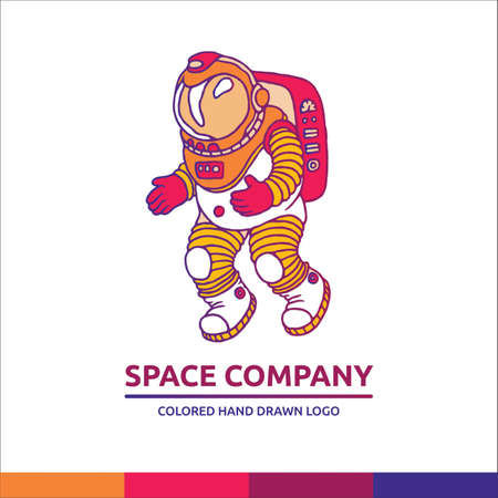 Spaceman cosmonaut white, pink and orange univerce vector cartoon illustration space cosmos logoのイラスト素材