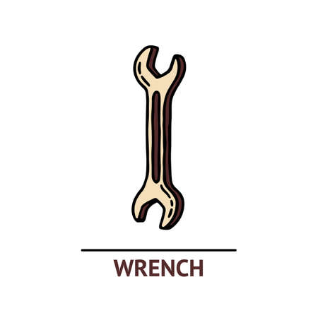 Hand drawn wrench icon. Professional labor construction tool with beige and brown colorsのイラスト素材