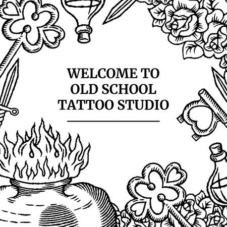 Old school tattoo social media template bannerのイラスト素材