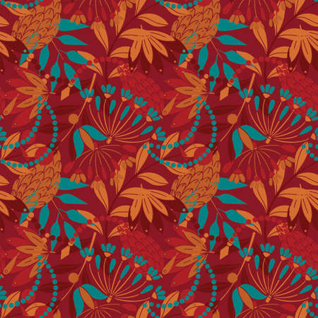 Modern colored seamless brown pattern with flowers and geometric elements.のイラスト素材