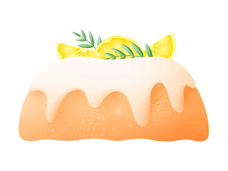 Lemon cake with glaze vector design. Sweet bakery with icing