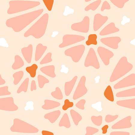 Groovy pattern. Simple daisy, retro cute floral print, summer or spring 60s flower power, bold and bright 70s fun pop, art hippy stationery, psychedelic fabric, gift paper. Vector seamless backgroundのイラスト素材
