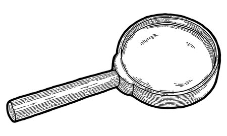 Magnifying glass. Vintage sketch, hand drawn search, retro spy or science, transparent Lupe tool, lens. Vector isolated illustrationのイラスト素材