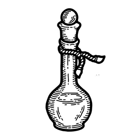 Tincture bottle. Vintage medical health glass sketch, retro medicine tattoo, black line drawing, ink drug. Vector design clipartのイラスト素材