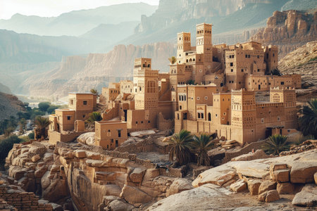 Stunning view of the ancient fortified villages located in mzab valley, algeria. the unique...