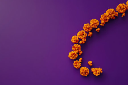 Minimalistic 3D Plasticine Style, Orange Flowers on Purple Background â Design for Print, Card, Posterの素材