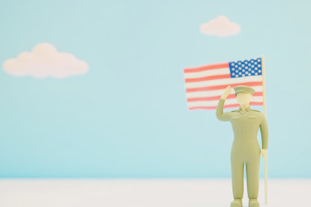 3D Plasticine Style Veteran Saluting with American Flag - Patriotic Veterans Day Designの素材
