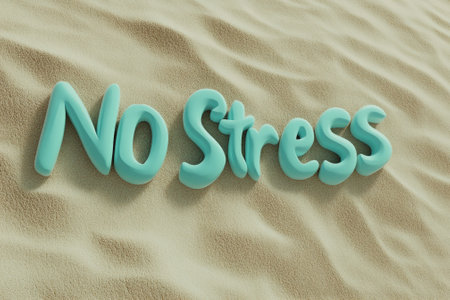 No Stress Light Blue 3D Plasticine Letters on Sandy Beach Background - Relaxation Conceptの素材