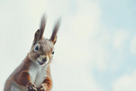 Funny Animal Portrait of a Squirrel with Whimsical Expression in Natural Habitat for Posters, Cards, and Printsの素材