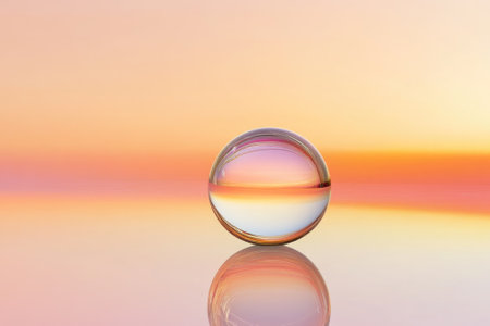 Minimalistic 3D Glass Ball against Colorful Sunset â Modern Art Design for Posters and Printsの素材