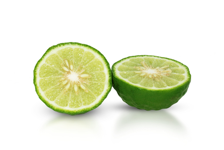 bergamot fruit, Kaffir Lime isolated on whiteの写真素材