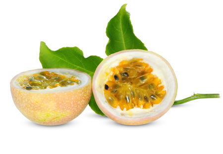 Passion fruit isolated on white backgroundの写真素材