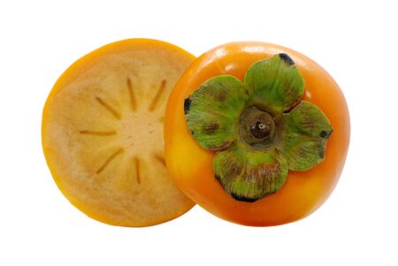 Fresh Persimmon fruit isolated on white backgroundの写真素材