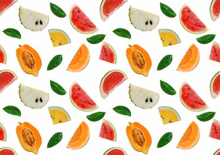 Set of fruits seamless pattern on white backgroundの写真素材