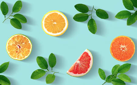 Orange, Pomelo, Lime, Lemon, Group of object isolated on white backgroundの写真素材